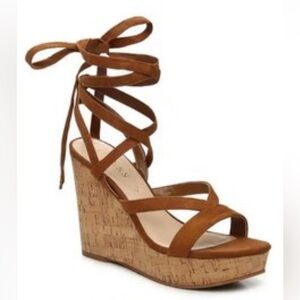 Guess Brown Strappy Wedges with Cork Heel